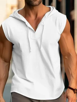New OUKU Men's Tank Top Vest Top Undershirt Sleeveless Shirt Sleeveless Hooded Summer Plain Fashion Designer Muscle Outdoor Going out Gym Black White Yellow Top Tee for Men
