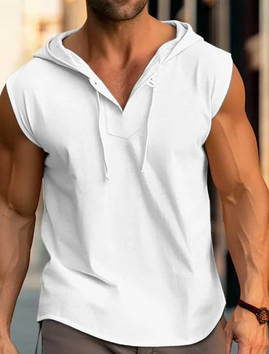 New OUKU Men's Tank Top Vest Top Undershirt Sleeveless Shirt Sleeveless Hooded Summer Plain Fashion Designer Muscle Outdoor Going out Gym Black White Yellow Top Tee for Men