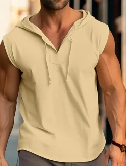 New OUKU Men's Tank Top Vest Top Undershirt Sleeveless Shirt Sleeveless Hooded Summer Plain Fashion Designer Muscle Outdoor Going out Gym Black White Yellow Top Tee for Men