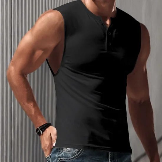 Discount OUKU Men's Tank Top Vest Top Undershirt Sleeveless Shirt Sleeveless Henley Spring & Summer Plain Fashion Designer Basic Vacation Street Going out Black White Navy Blue Top Tee for Men