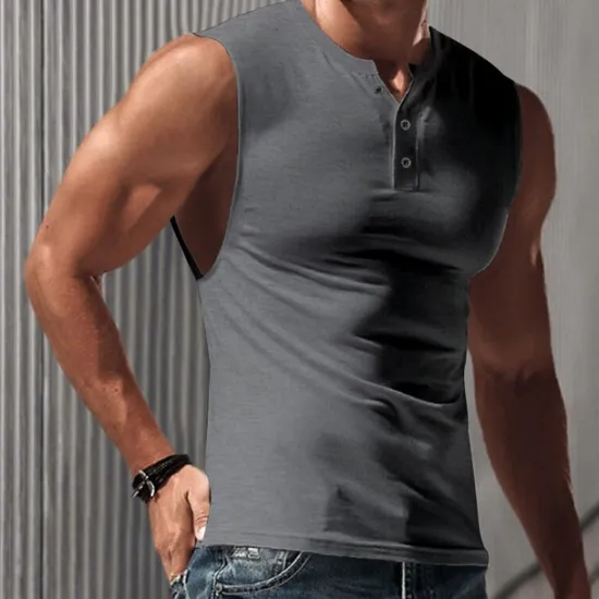 Discount OUKU Men's Tank Top Vest Top Undershirt Sleeveless Shirt Sleeveless Henley Spring & Summer Plain Fashion Designer Basic Vacation Street Going out Black White Navy Blue Top Tee for Men