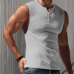Discount OUKU Men's Tank Top Vest Top Undershirt Sleeveless Shirt Sleeveless Henley Spring & Summer Plain Fashion Designer Basic Vacation Street Going out Black White Navy Blue Top Tee for Men