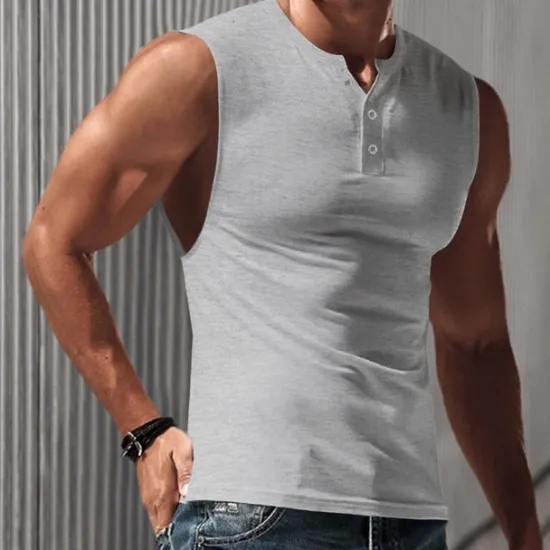 Discount OUKU Men's Tank Top Vest Top Undershirt Sleeveless Shirt Sleeveless Henley Spring & Summer Plain Fashion Designer Basic Vacation Street Going out Black White Navy Blue Top Tee for Men
