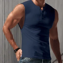 Discount OUKU Men's Tank Top Vest Top Undershirt Sleeveless Shirt Sleeveless Henley Spring & Summer Plain Fashion Designer Basic Vacation Street Going out Black White Navy Blue Top Tee for Men
