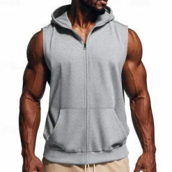 Outlet OUKU Men's Tank Top Vest Top Undershirt Sleeveless Shirt Sleeveless Hooded Summer Plain Fashion Designer Vacation Street Going out Light Yellow Black Red Top Tee for Men