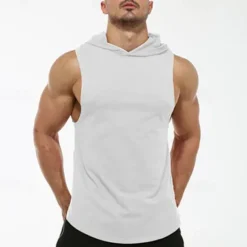 Sale OUKU Men's Tank Top Vest Top Undershirt Sleeveless Shirt Sleeveless Hooded Spring & Summer Plain Fashion Designer Basic Vacation Street Going out Black White Wine Top Tee for Men