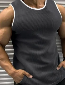OUKU Men's Tank Top Vest Top Undershirt Sleeveless Shirt Sleeveless Crew Neck Summer Color Block Pit Strip Fashion Designer Muscle Outdoor Going out Gym Black Red Blue Top Tee for Men