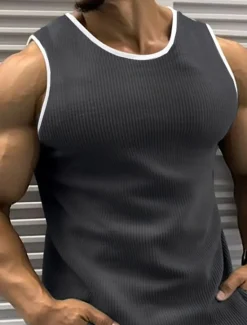 OUKU Men's Tank Top Vest Top Undershirt Sleeveless Shirt Sleeveless Crew Neck Summer Color Block Pit Strip Fashion Designer Muscle Outdoor Going out Gym Black Red Blue Top Tee for Men