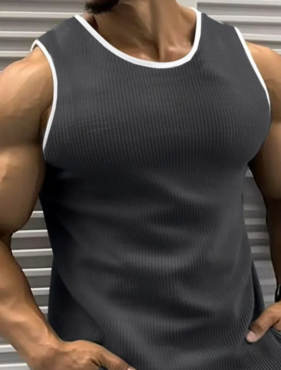 OUKU Men's Tank Top Vest Top Undershirt Sleeveless Shirt Sleeveless Crew Neck Summer Color Block Pit Strip Fashion Designer Muscle Outdoor Going out Gym Black Red Blue Top Tee for Men