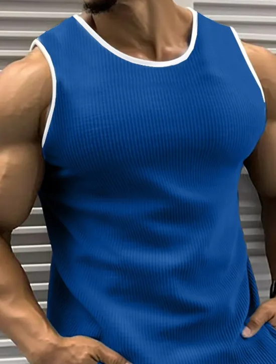 OUKU Men's Tank Top Vest Top Undershirt Sleeveless Shirt Sleeveless Crew Neck Summer Color Block Pit Strip Fashion Designer Muscle Outdoor Going out Gym Black Red Blue Top Tee for Men