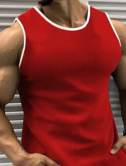 OUKU Men's Tank Top Vest Top Undershirt Sleeveless Shirt Sleeveless Crew Neck Summer Color Block Pit Strip Fashion Designer Muscle Outdoor Going out Gym Black Red Blue Top Tee for Men