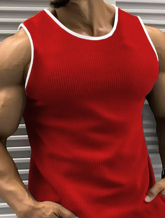 OUKU Men's Tank Top Vest Top Undershirt Sleeveless Shirt Sleeveless Crew Neck Summer Color Block Pit Strip Fashion Designer Muscle Outdoor Going out Gym Black Red Blue Top Tee for Men