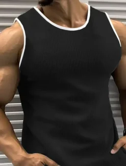 OUKU Men's Tank Top Vest Top Undershirt Sleeveless Shirt Sleeveless Crew Neck Summer Color Block Pit Strip Fashion Designer Muscle Outdoor Going out Gym Black Red Blue Top Tee for Men