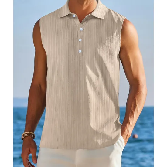 OUKU Men's Tank Top Vest Top Undershirt Sleeveless Shirt Sleeveless Shirt Collar Summer Plain Fashion Designer Vacation Street Going out Black White Red Top Tee for Men