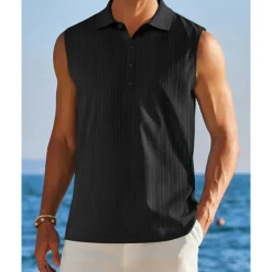OUKU Men's Tank Top Vest Top Undershirt Sleeveless Shirt Sleeveless Shirt Collar Summer Plain Fashion Designer Vacation Street Going out Black White Red Top Tee for Men