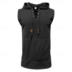 OUKU Men's Tank Top Vest Top Undershirt Sleeveless Shirt Sleeveless Hooded Summer Plain Fashion Designer Vacation Street Going out Black White Khaki Top Tee for Men