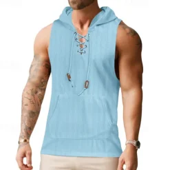 OUKU Men's Tank Top Vest Top Undershirt Sleeveless Shirt Sleeveless Hooded Summer Plain Fashion Designer Vacation Street Going out Black White Khaki Top Tee for Men