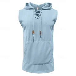 OUKU Men's Tank Top Vest Top Undershirt Sleeveless Shirt Sleeveless Hooded Summer Plain Fashion Designer Vacation Street Going out Black White Khaki Top Tee for Men