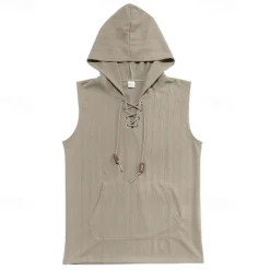 OUKU Men's Tank Top Vest Top Undershirt Sleeveless Shirt Sleeveless Hooded Summer Plain Fashion Designer Vacation Street Going out Black White Khaki Top Tee for Men