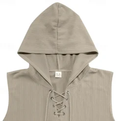 OUKU Men's Tank Top Vest Top Undershirt Sleeveless Shirt Sleeveless Hooded Summer Plain Fashion Designer Vacation Street Going out Black White Khaki Top Tee for Men