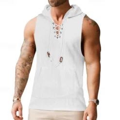 OUKU Men's Tank Top Vest Top Undershirt Sleeveless Shirt Sleeveless Hooded Summer Plain Fashion Designer Vacation Street Going out Black White Khaki Top Tee for Men