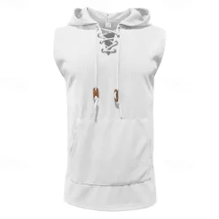 OUKU Men's Tank Top Vest Top Undershirt Sleeveless Shirt Sleeveless Hooded Summer Plain Fashion Designer Vacation Street Going out Black White Khaki Top Tee for Men