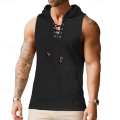 OUKU Men's Tank Top Vest Top Undershirt Sleeveless Shirt Sleeveless Hooded Summer Plain Fashion Designer Vacation Street Going out Black White Khaki Top Tee for Men