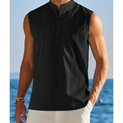 OUKU Men's Tank Top Vest Top Undershirt Sleeveless Shirt Sleeveless Standing Collar Summer Plain Fashion Designer Vacation Street Going out Black White Red Top Tee for Men