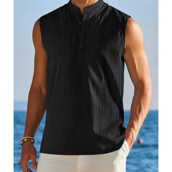 OUKU Men's Tank Top Vest Top Undershirt Sleeveless Shirt Sleeveless Standing Collar Summer Plain Fashion Designer Vacation Street Going out Black White Red Top Tee for Men