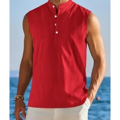 OUKU Men's Tank Top Vest Top Undershirt Sleeveless Shirt Sleeveless Standing Collar Summer Plain Fashion Designer Vacation Street Going out Black White Red Top Tee for Men