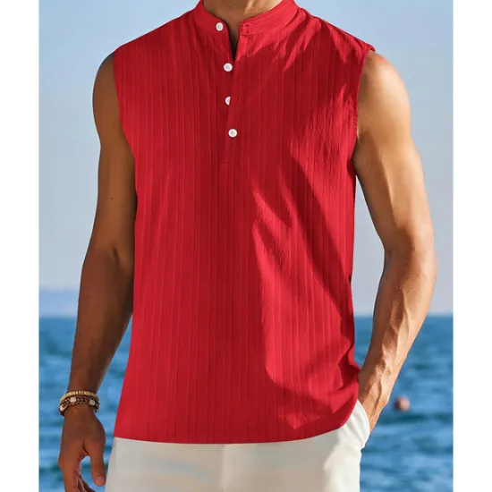 OUKU Men's Tank Top Vest Top Undershirt Sleeveless Shirt Sleeveless Standing Collar Summer Plain Fashion Designer Vacation Street Going out Black White Red Top Tee for Men