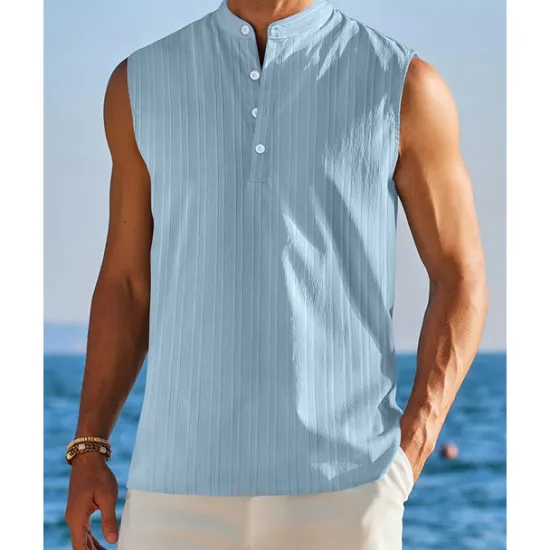 OUKU Men's Tank Top Vest Top Undershirt Sleeveless Shirt Sleeveless Standing Collar Summer Plain Fashion Designer Vacation Street Going out Black White Red Top Tee for Men