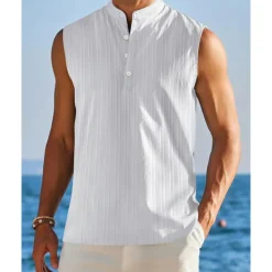 OUKU Men's Tank Top Vest Top Undershirt Sleeveless Shirt Sleeveless Standing Collar Summer Plain Fashion Designer Vacation Street Going out Black White Red Top Tee for Men