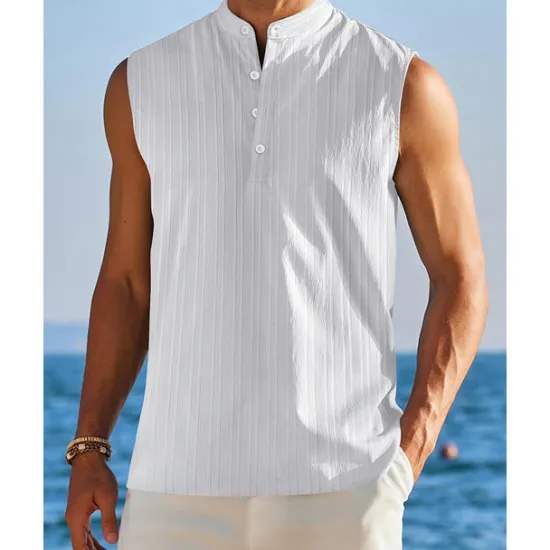 OUKU Men's Tank Top Vest Top Undershirt Sleeveless Shirt Sleeveless Standing Collar Summer Plain Fashion Designer Vacation Street Going out Black White Red Top Tee for Men