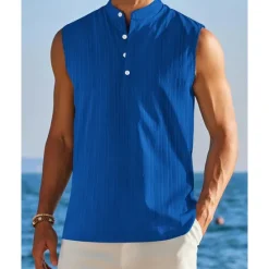 OUKU Men's Tank Top Vest Top Undershirt Sleeveless Shirt Sleeveless Standing Collar Summer Plain Fashion Designer Vacation Street Going out Black White Red Top Tee for Men