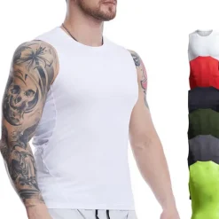 Discount OUKU Men's Tank Top Vest Top Undershirt Sleeveless Shirt Sleeveless Crew Neck Summer Plain Fashion Soak Off Muscle Outdoor Going out Gym Black White Red Top Tee for Men