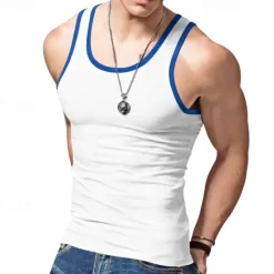 OUKU Men's Tank Top Vest Top Undershirt Sleeveless Shirt Sleeveless Crew Neck Summer Plain Fashion Designer Muscle Outdoor Going out Gym Black White Red Top Tee for Men
