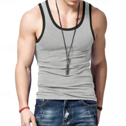 OUKU Men's Tank Top Vest Top Undershirt Sleeveless Shirt Sleeveless Crew Neck Summer Plain Fashion Designer Muscle Outdoor Going out Gym Black White Red Top Tee for Men