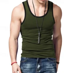 OUKU Men's Tank Top Vest Top Undershirt Sleeveless Shirt Sleeveless Crew Neck Summer Plain Fashion Designer Muscle Outdoor Going out Gym Black White Red Top Tee for Men