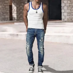 OUKU Men's Tank Top Vest Top Undershirt Sleeveless Shirt Sleeveless Crew Neck Summer Plain Fashion Designer Muscle Outdoor Going out Gym Black White Red Top Tee for Men
