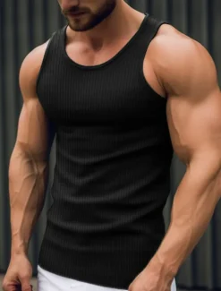 Outlet OUKU Men's Tank Top Vest Top Undershirt Sleeveless Shirt Sleeveless Crew Neck Summer Plain Fashion Designer Muscle Outdoor Going out Gym Black White Khaki Top Tee for Men