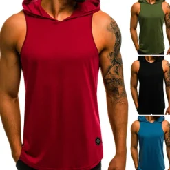 Discount OUKU Men's Tank Top Vest Top Undershirt Sleeveless Shirt Sleeveless Hooded Summer Plain Camouflage Fashion Streetwear Muscle Sports & Outdoor Athleisure Gym Black White Wine Top Tee for Men