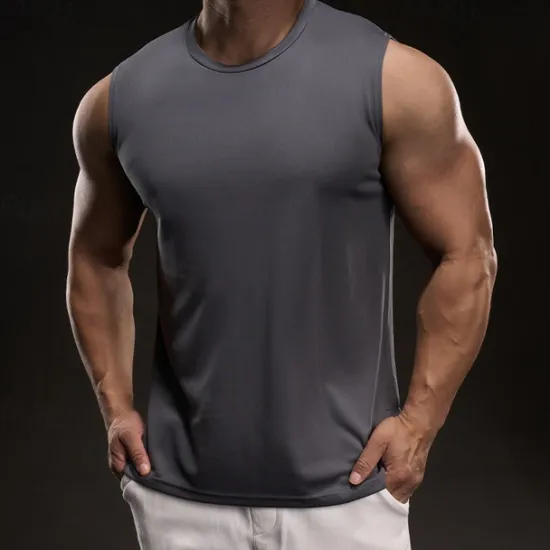 Online OUKU Men's Tank Top Vest Top Undershirt Sleeveless Shirt Sleeveless Crewneck Summer Plain Fashion Designer Vacation Street Going out White Light Green Pink Top Tee for Men