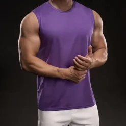 Online OUKU Men's Tank Top Vest Top Undershirt Sleeveless Shirt Sleeveless Crewneck Summer Plain Fashion Designer Vacation Street Going out White Light Green Pink Top Tee for Men