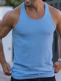 Outlet OUKU Men's Tank Top Vest Top Undershirt Sleeveless Shirt Sleeveless U Neck Summer Spring Striped Fashion Streetwear Sport Indoor Casual Daily Black White Dark Navy Top Tee for Men