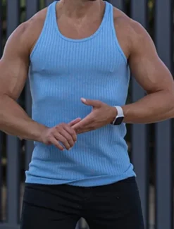 Outlet OUKU Men's Tank Top Vest Top Undershirt Sleeveless Shirt Sleeveless U Neck Summer Spring Striped Fashion Streetwear Sport Indoor Casual Daily Black White Dark Navy Top Tee for Men