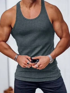 Outlet OUKU Men's Tank Top Vest Top Undershirt Sleeveless Shirt Sleeveless U Neck Summer Spring Striped Fashion Streetwear Sport Indoor Casual Daily Black White Dark Navy Top Tee for Men