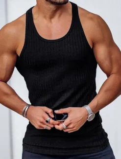 Outlet OUKU Men's Tank Top Vest Top Undershirt Sleeveless Shirt Sleeveless U Neck Summer Spring Striped Fashion Streetwear Sport Indoor Casual Daily Black White Dark Navy Top Tee for Men
