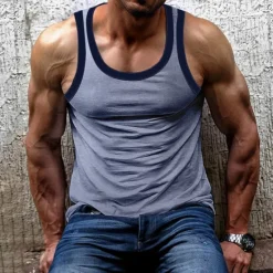 Online OUKU Men's Tank Top Vest Top Undershirt Sleeveless Shirt Sleeveless Crew Neck Summer Plain Fashion Designer Muscle Outdoor Going out Gym Black White Brown Top Tee for Men