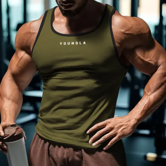 Outlet OUKU Men's Tank Top Vest Top Undershirt Sleeveless Shirt Sleeveless U Neck Summer Quotes & Sayings Fashion Designer Vacation Street Going out Black White Red Top Tee for Men